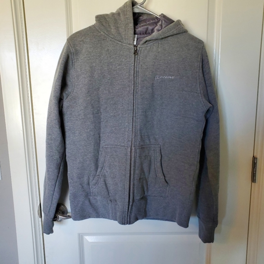 Gray Boeing coat sweater.